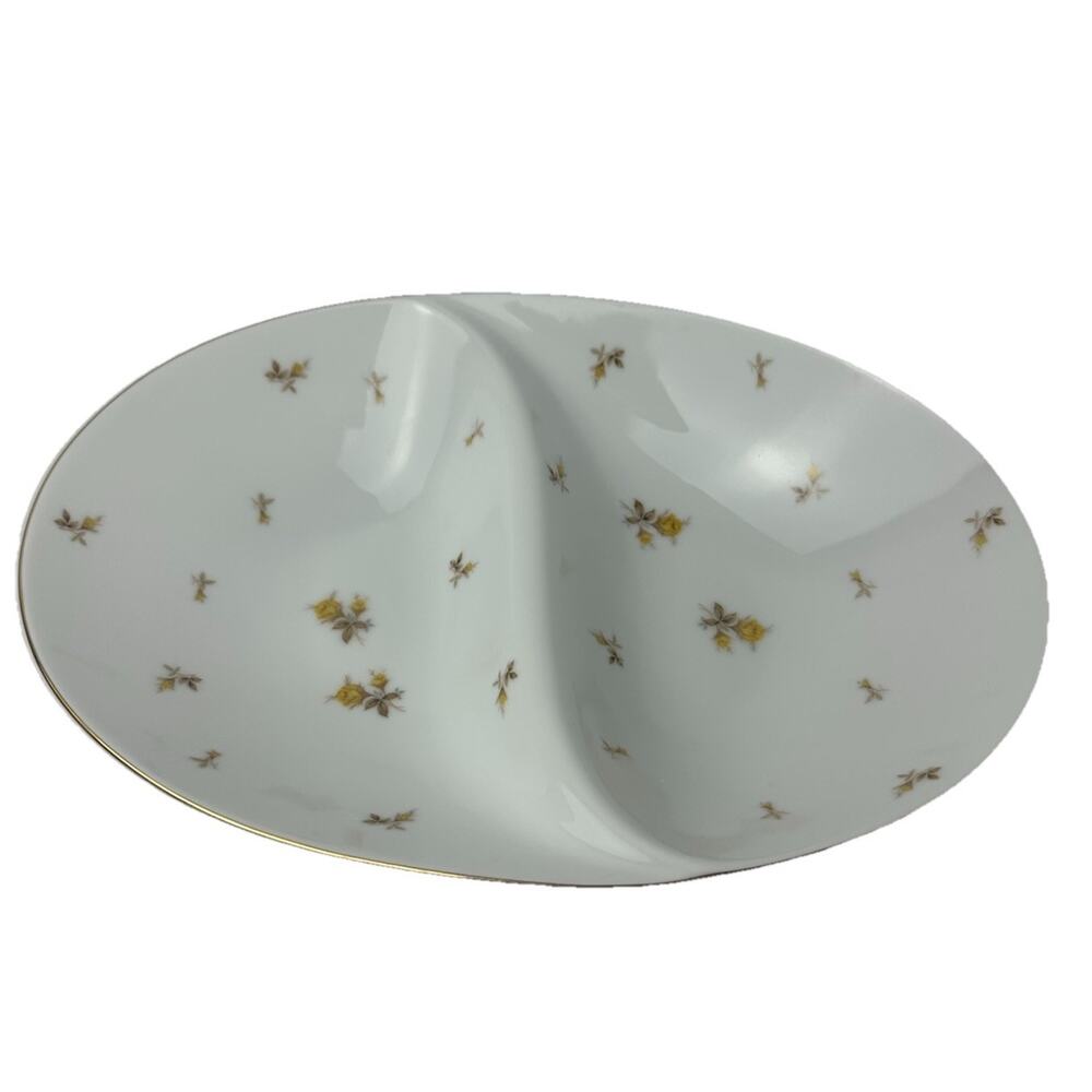 Sango Cottage Core Yellow Chintz Divided Serving Bowl Mid Century Modern Japan